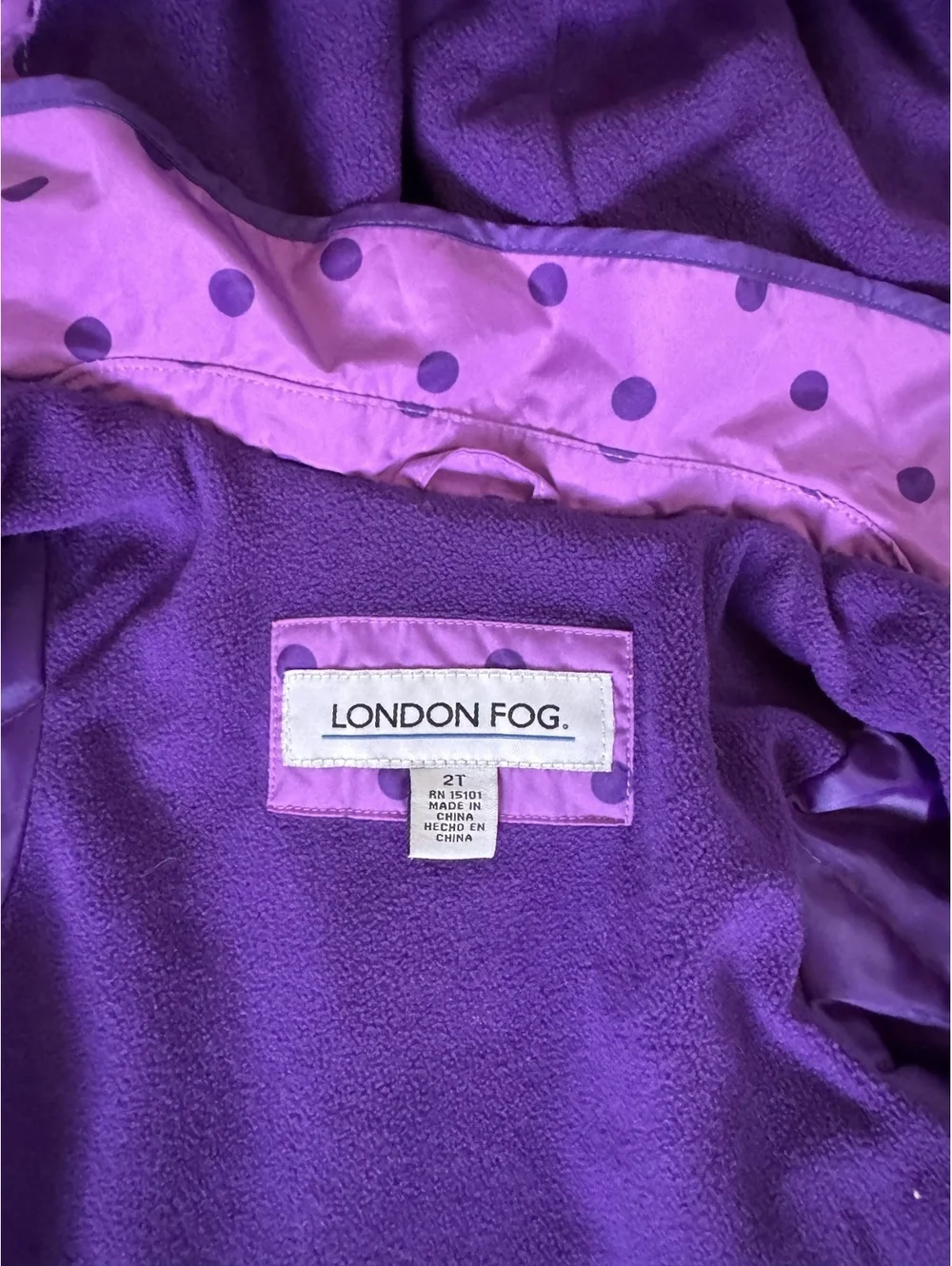 London Fog Toddler 2T Purple Polka Dot Hooded Coat